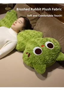 Detail of soft green cat plush pillow made with premium brushed rabbit velvet fabric