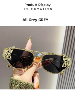 Macro detail of luxury grey sunglasses featuring diamond-encrusted butterfly metal hinges
