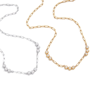 Minimalist paperclip chain necklace in gold and silver steel with cubic zirconia