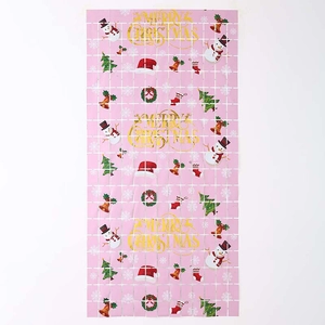 Pink Christmas fringe curtain with snowman and tree patterns for party decoration