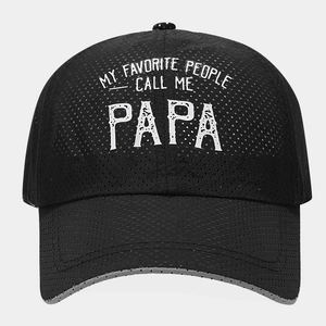 Breathable black mesh baseball cap with vintage 'MY FAVORITE PEOPLE CALL ME PAPA' text