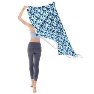 Detailed back view of large microfiber beach towel featuring Great Wave off Kanagawa print