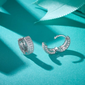 Classic 925 sterling silver iced out hoop earrings with full moissanite diamond inlay