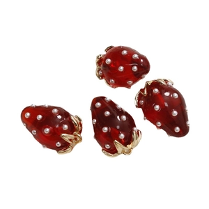 DIY red resin strawberry charms with white pearls and gold loops for jewelry making