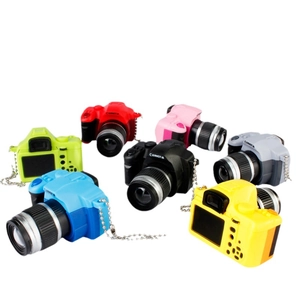 Miniature SLR camera keychain pendants in seven bright colors with LED light and sound effect