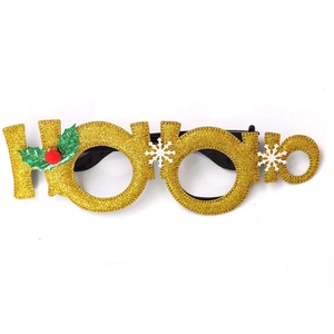 Detail of Ho Ho Ho Christmas party glasses featuring glitter finish and festive snowflakes
