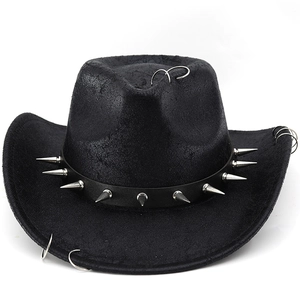 Western Cowboy Hat Polyester With Metal Rings And Silver Spike Rivets Punk Rock Style For Men Women Party