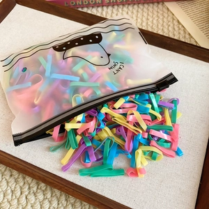 Colorful high-elasticity hair tie set in a cute macaque-colored zipper storage bag