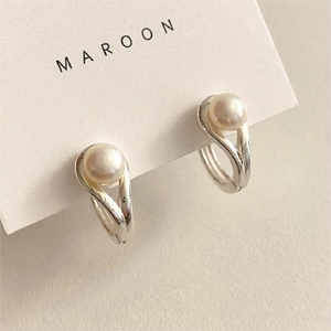 Minimalist 925 sterling silver pearl hoop earrings with elegant streamline design for women