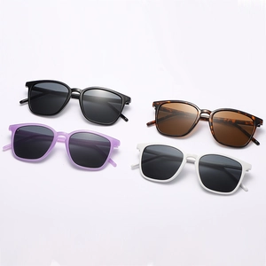 Classic square frame sunglasses in black, tortoise, purple, and white color options