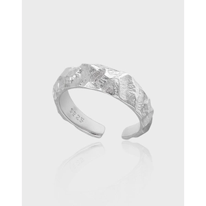 S925 Sterling Silver Open Ring For Men Women Minimalist Hammered Hammered Texture Rock Grain Adjustable Finger Ring Jewelry