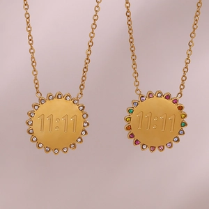 18K gold plated stainless steel sunflower necklace with 11:11 engraving and crystals