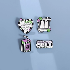 Gothic Striped Ghost Enamel Pin Set Zinc Alloy Beetle Milk Box Heart Brooch For Halloween Party Unisex Fashion Jewelry