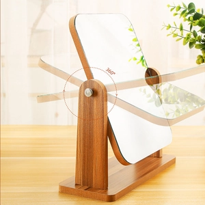 Rotating desktop wooden makeup mirror with 360-degree swivel for home and dorm use