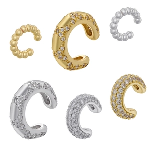 Vintage Copper Gold Plated Round Bead Ear Cuffs Non Pierced C Shape Paved Zircon Earrings Trendy Jewelry Women