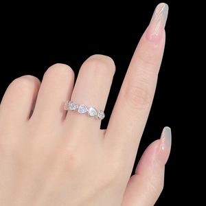 Elegant S925 sterling silver ring featuring a full circle of sparkling heart-shaped zircons
