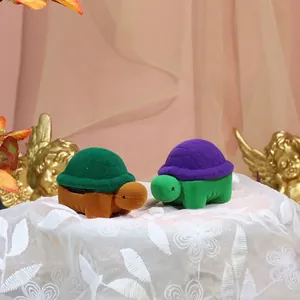 Cute turtle shaped velvet jewelry gift box set with floral background and angel statue