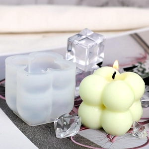 Bubble cube silicone mold for DIY scented candles with translucent white finish