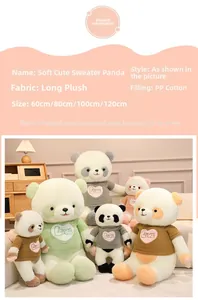 Macro detail of soft panda plush wearing a colorful sweater with LOVE embroidery detail