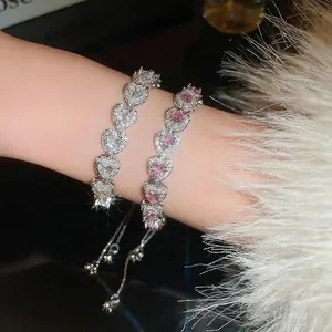 Heart Shaped Zircon Tennis Bracelet For Women Copper Material With Adjustable Slider Clasp Elegant Jewelry Gift