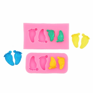 Pink silicone baby feet mold set for fondant cake decorating and DIY clay crafts