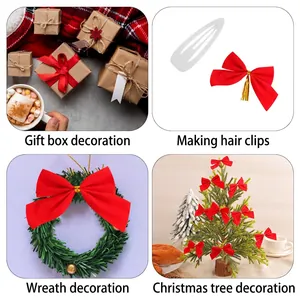 Set of 12 red velvet Christmas bows for tree decor and DIY gift wrapping crafts