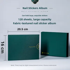 Detail of dark green fabric nail sticker storage album with 120 pockets and dimensions
