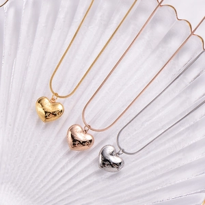 Snake chain heart pendant necklace with I Love You engraving in gold rose gold and silver