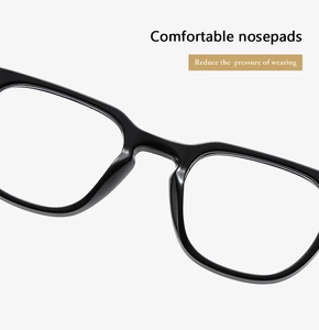 Close-up of comfortable nose pads on black square frame glasses to reduce pressure