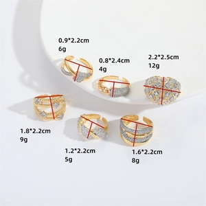 Set of minimalist gold-plated adjustable rings with zirconia inlays and various designs