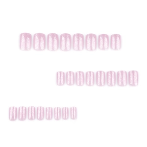 Sparkly light pink press on nails set with glitter finish in short square shape