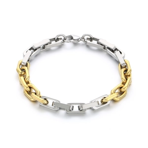 Industrial two-tone gold and silver stainless steel chain bracelet for men with lobster clasp