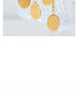 Detailed macro view of 18k gold plated round pendant with Good Luck engraving