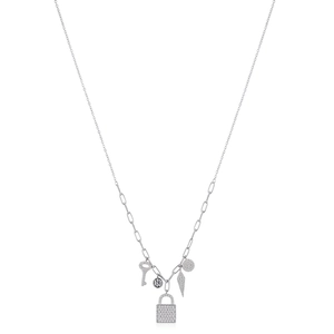 S925 sterling silver necklace with pavé crystal lock, key charms, and dual-style chain