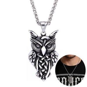 Vintage Viking Owl Pendant Necklace Stainless Steel Celtic Knot Animal Jewelry For Men