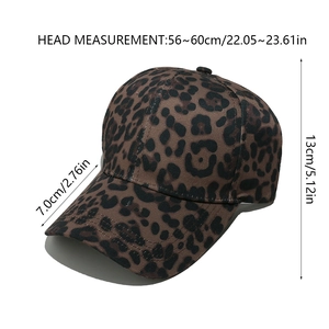 Detailed size guide for leopard print baseball cap with adjustable strap 56-60cm