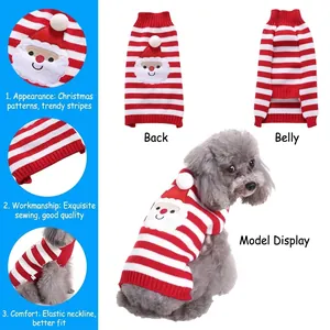 Christmas dog sweater with red and white stripes and 3D Santa Claus pattern