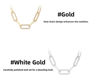 Macro detail of gold and silver plated oval link necklaces with pavé-set zirconia stones