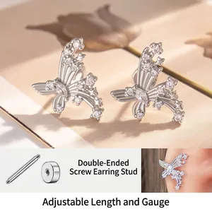 Butterfly Stud Earring With Titanium Steel Post Zirconia Copper Screw Back Fashion Jewelry For Women