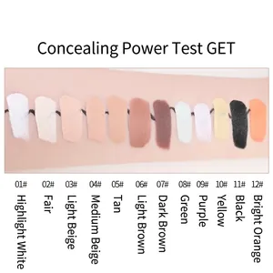 12-color concealer palette with high coverage swatches on arm for correcting spots
