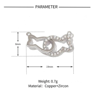 Détail des dimensions d'un fermoir en cuivre et zircone de 19mm en forme d'os poli