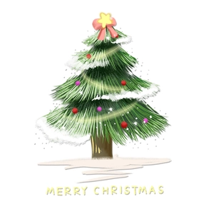Weihnachtsfensterbild mit grünem Tannenbaum, festlichem Schmuck und Merry Christmas Schriftzug