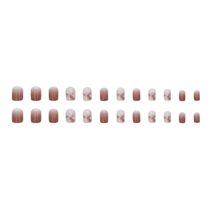 Short square press-on nails with brown gradient and silver glitter marble design