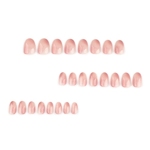 Pink gradient oval press-on nails set with natural blush effect in three-row matrix layout