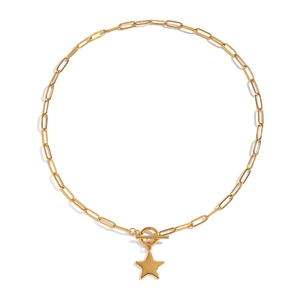 Classic stainless steel star pendant necklace with paperclip chain and OT toggle clasp