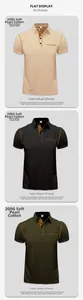 Detail view of 200G pearl cotton twill fabric on men's short sleeve Henley polo shirts