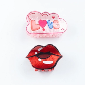 Pinzas para el pelo con forma de nube LOVE rosa y labios rojos para San Valentín