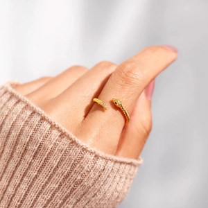 Minimalist S925 sterling silver snake ring in gold with green zircon eyes and crystals