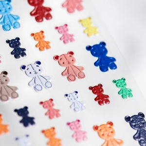 3D colorful bear nail art stickers with 5D embossed embroidery texture for manicure decoration