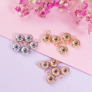 304 Stainless Steel Stopper Beads Adjustable Slider Spacer Beads With Silicone Ring For DIY Jewelry Making Accessories